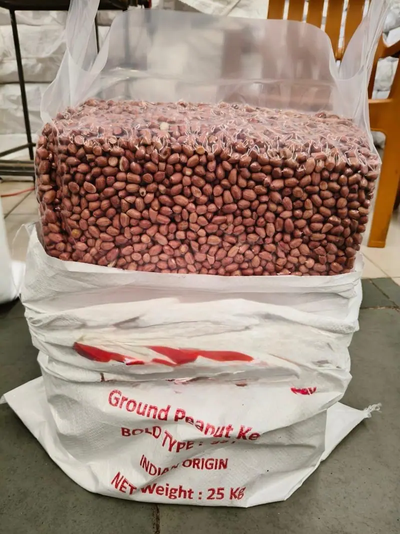 Bold peanut kernels vacuum-packed in a 25 kg bag, Indian origin