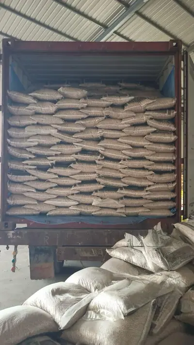 Container filled with jute bags at the packing unit