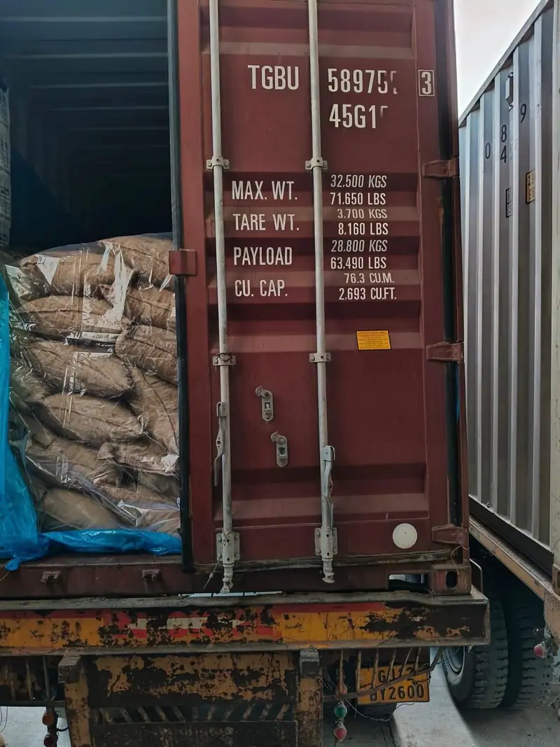 Jute bags inside a lined 40 ft high-cube container