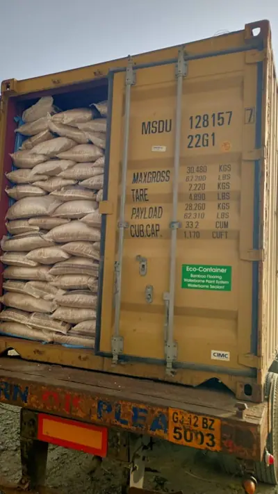 Jute bags loaded in a 20 ft MSC container