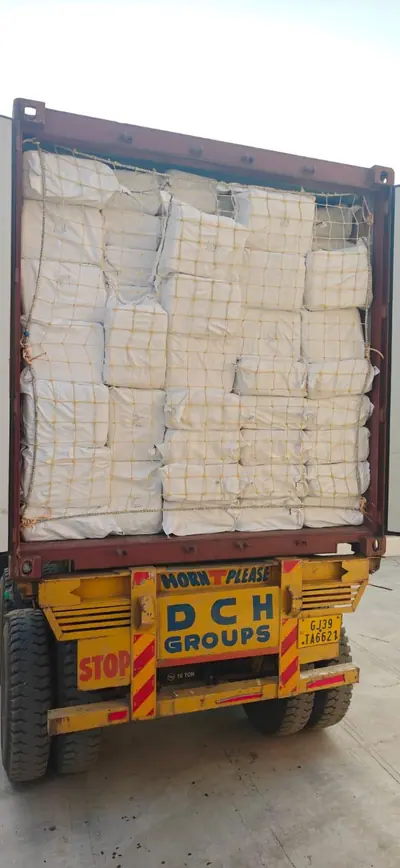 Loaded container on a trailer, ready for the port