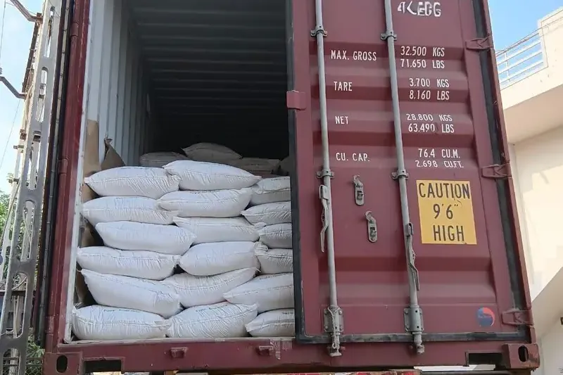 Agri cargo in white PP bags loaded in a 40 ft high cube container