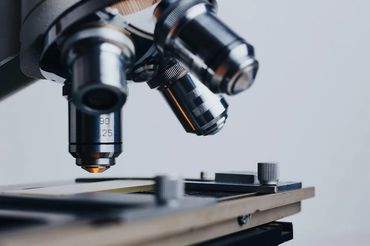 Microscope in a food microbiology laboratory