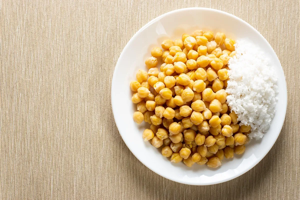 Cooked chickpeas with rice for balanced plant protein