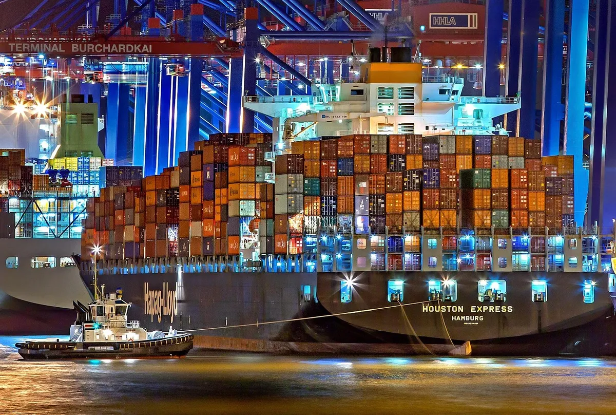 Container ship berthed at a terminal where imported food is cleared by CBP and FDA