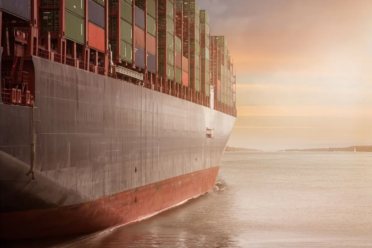 Container ship carrying goods shipped with a certificate of origin