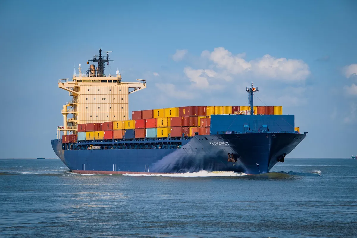 Container ship at sea carrying food imports bound for a US port
