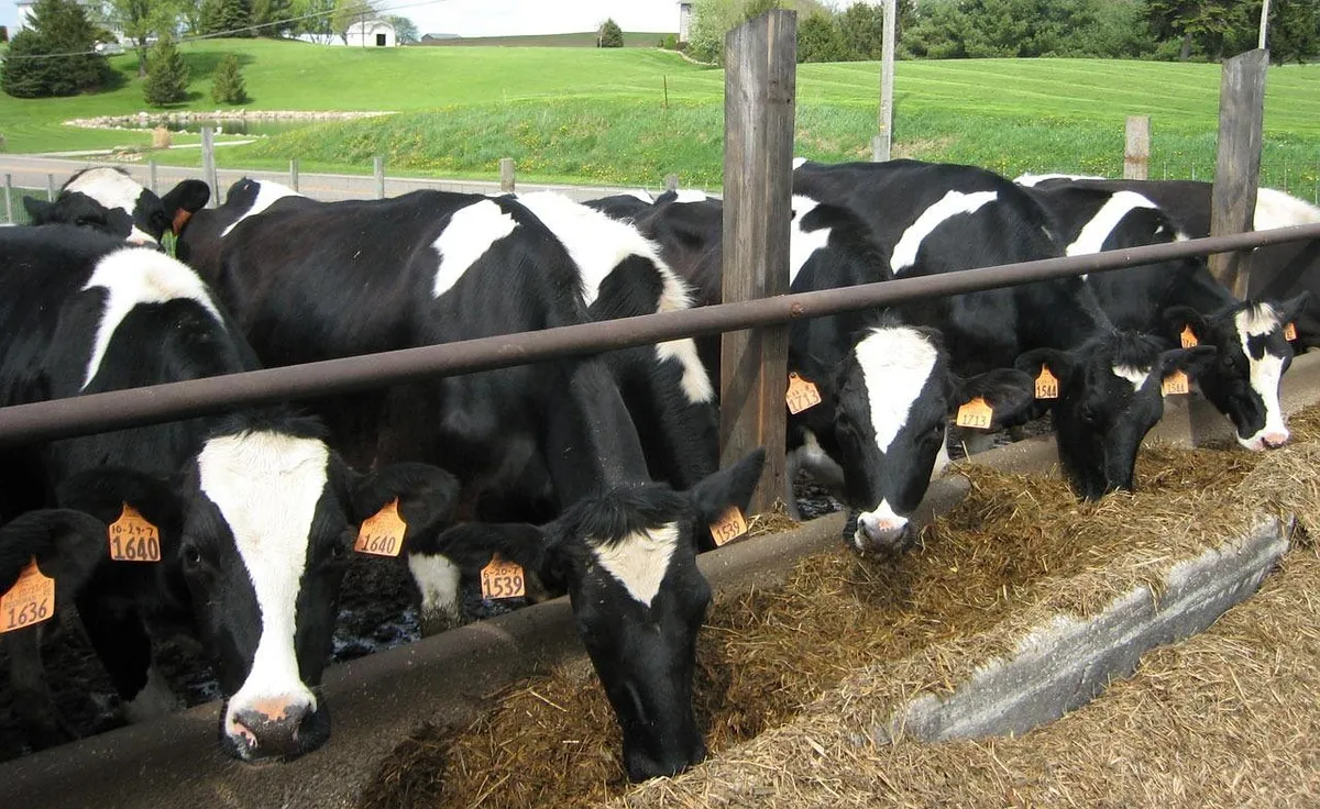 Dairy cows eating a ration with DDGS for cattle