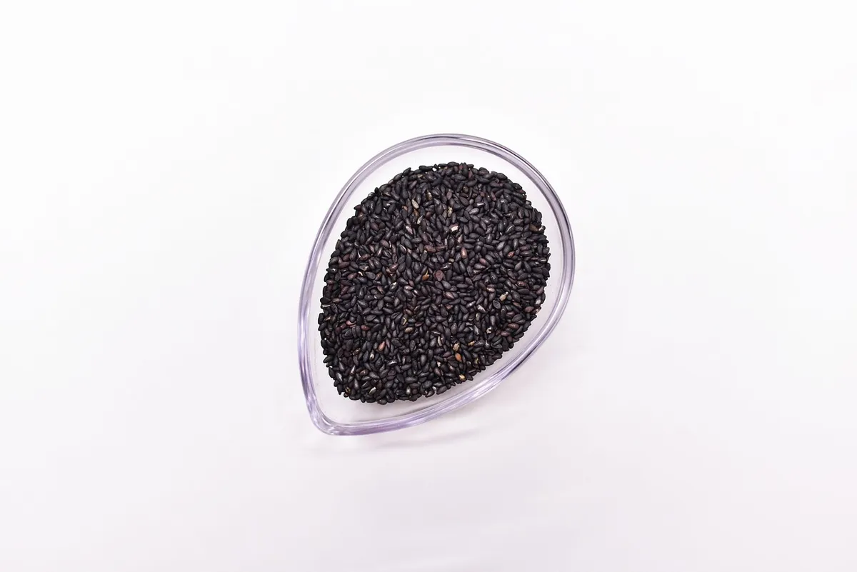 Black sesame seeds with the hull on for longer shelf life