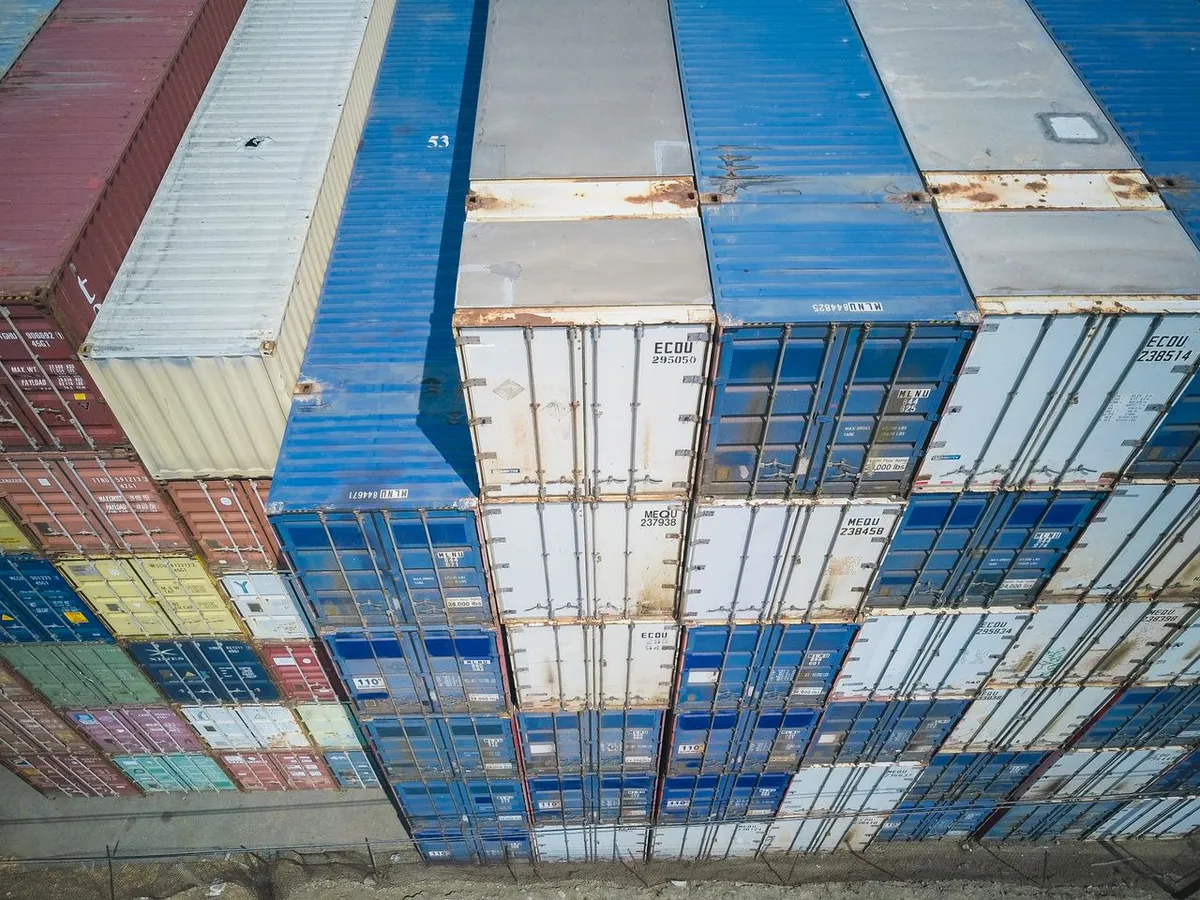 Aerial view of a container yard at the destination port