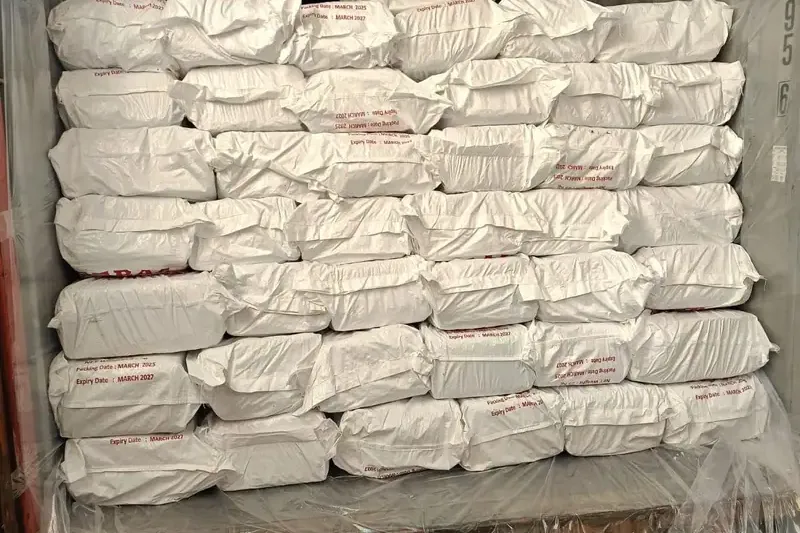 Export container loaded with labelled food bags for shipment to Saudi Arabia