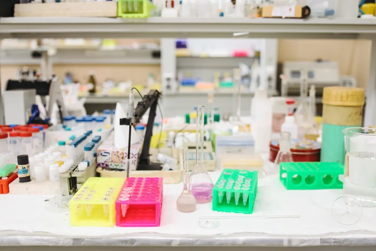 Food testing laboratory bench with sample equipment