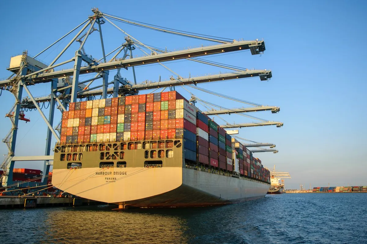 Container ship at port carrying peanut exports
