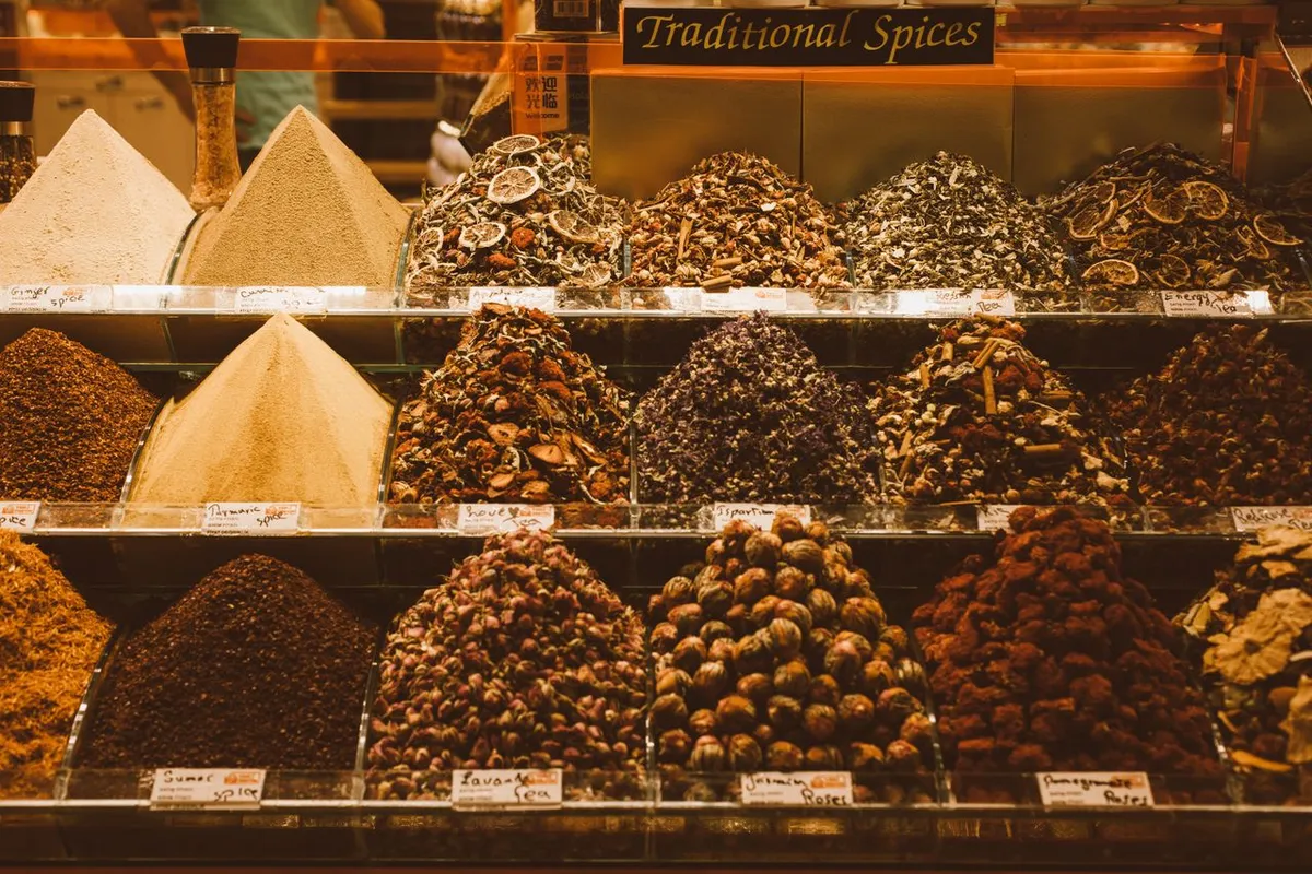 Spices on sale in a market where halal certificates are often requested