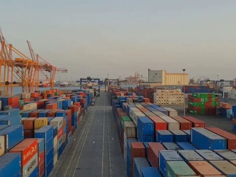 Container port at sunrise, the route for importing from India