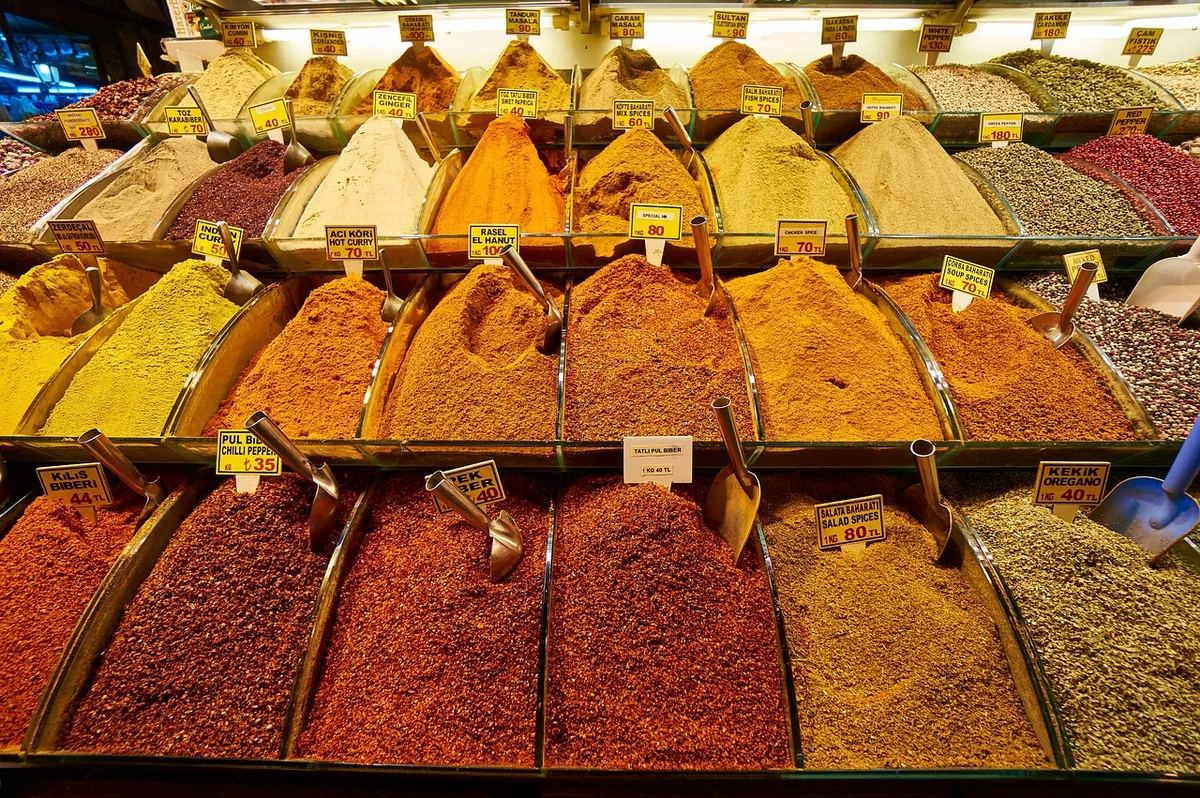 Spice stall in an overseas market selling Indian spices