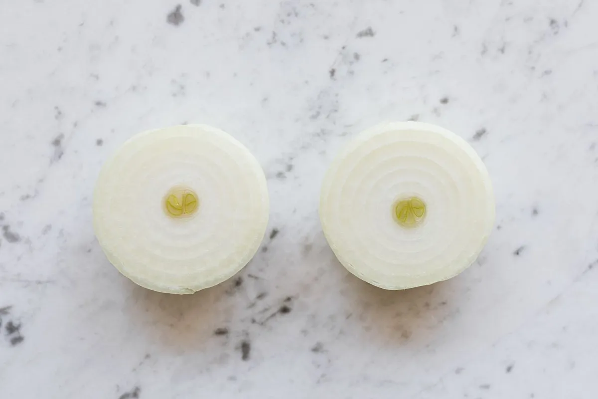 White onion halves used to make onion powder and granulated onion