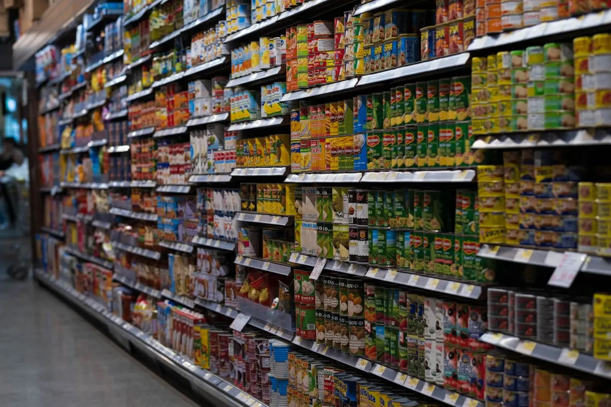 Supermarket aisle with private label food products