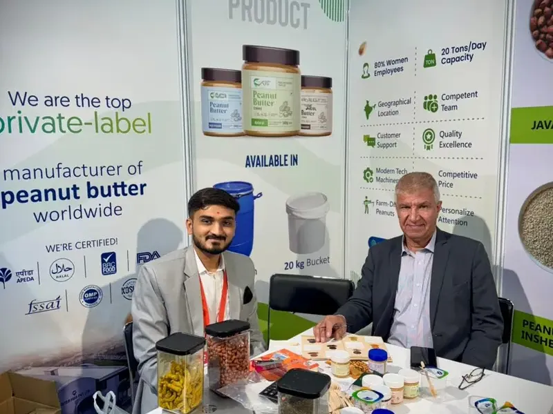 Private label sourcing meeting at a food trade show