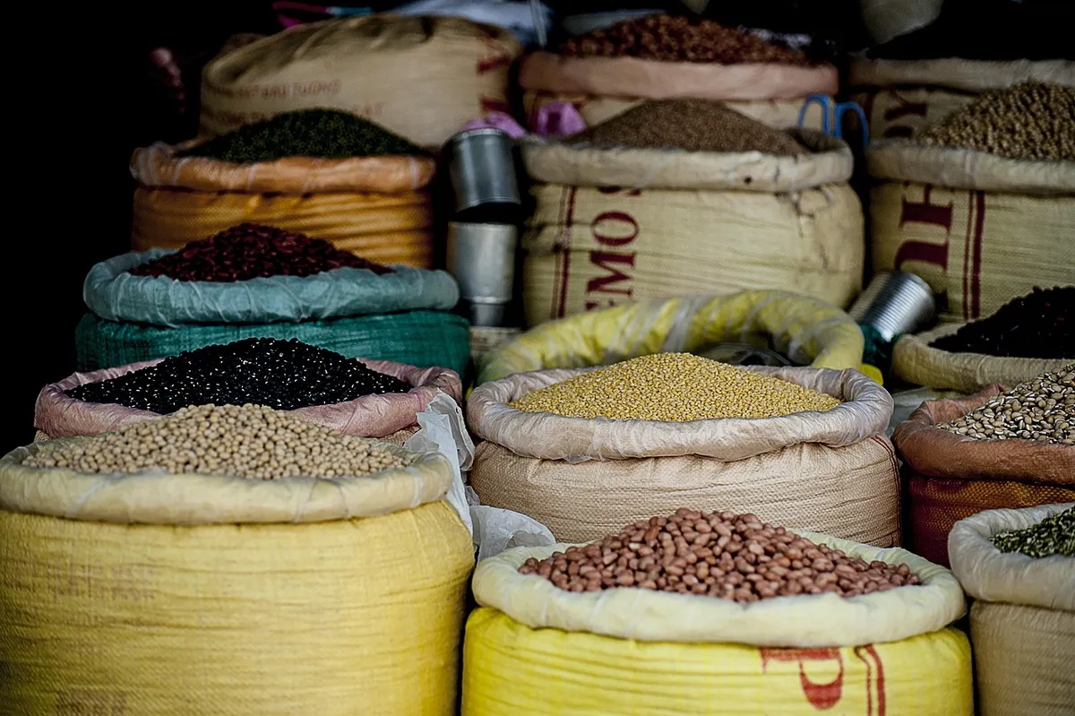 Bags of pulses and beans ready for trade
