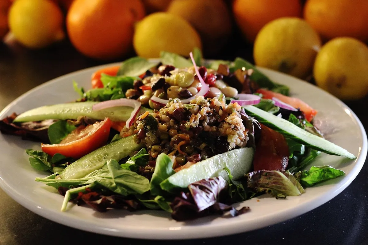 Salad made with cooked quinoa and fresh vegetables