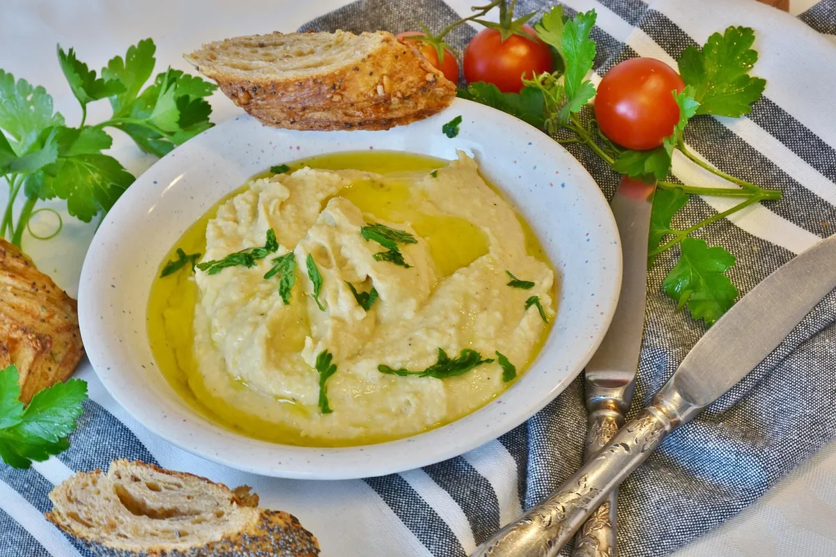 Hummus made with tahini from hulled sesame seeds