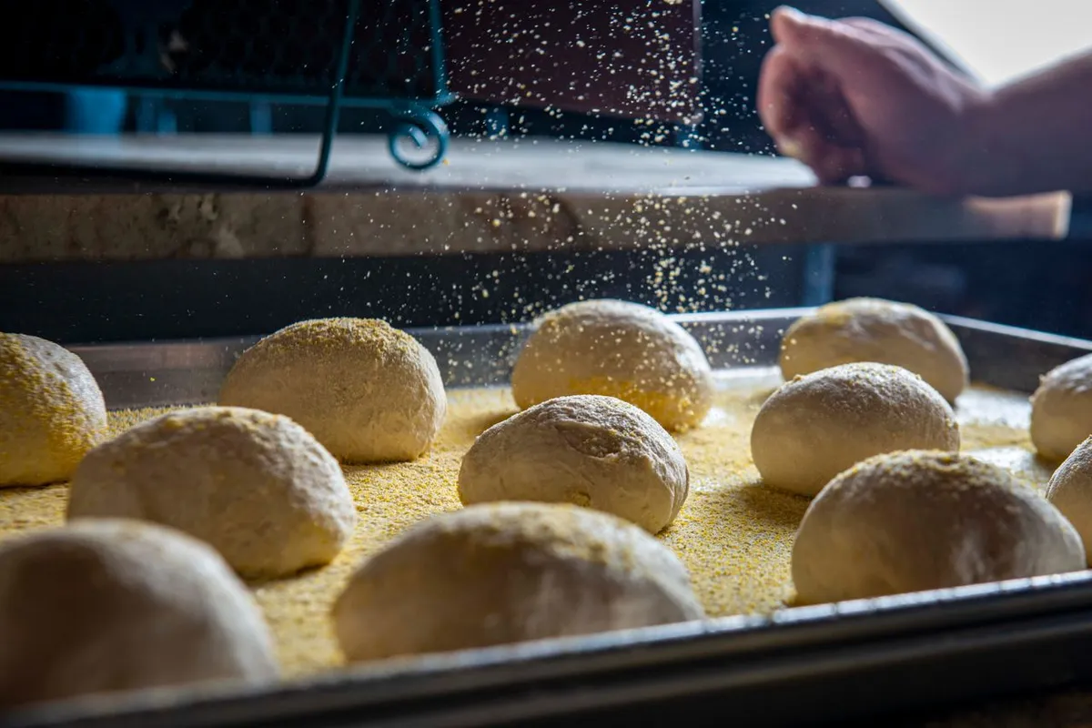 Bread dough made from wheat flour on a baking tray